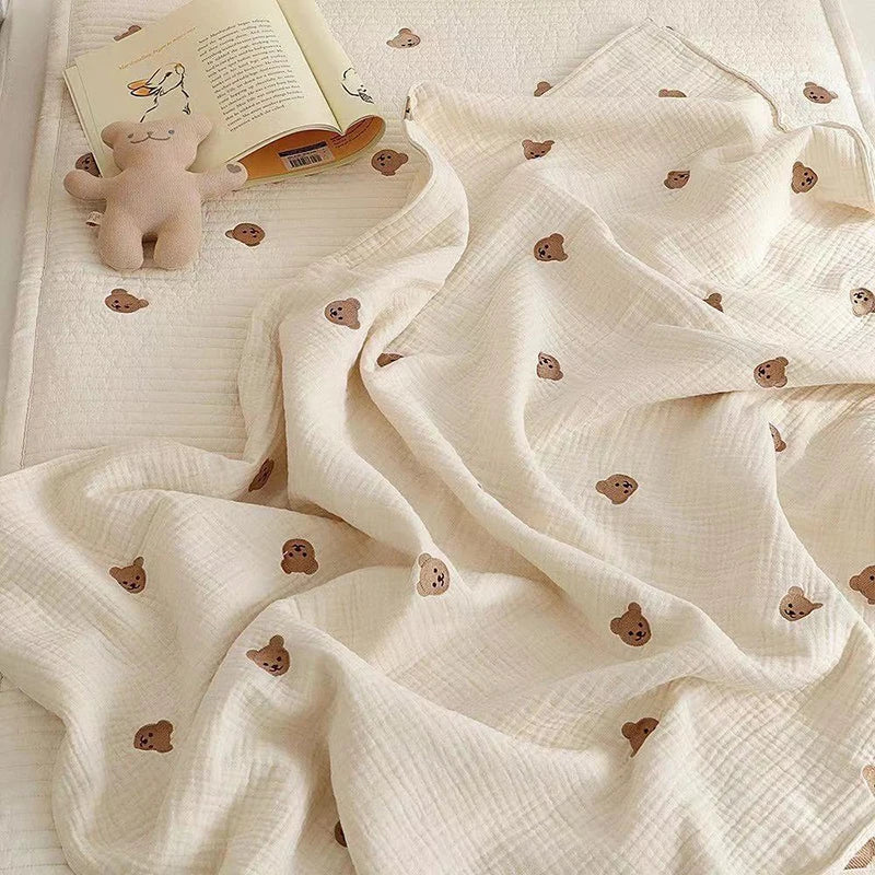 Bear Embroidery Kids Sleeping Blanket