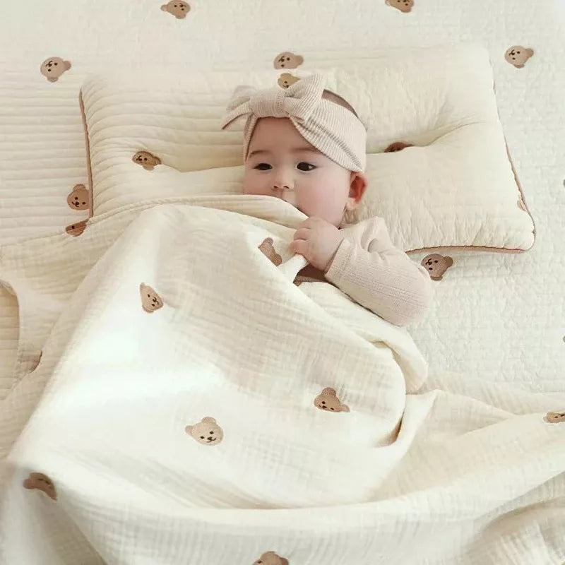 Bear Embroidery Kids Sleeping Blanket