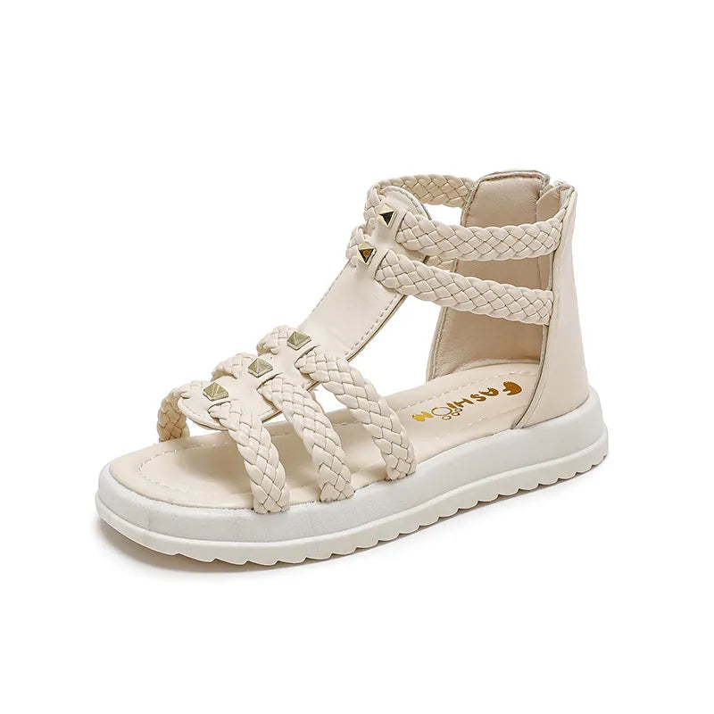 Open Toe Braided Solid Color High-top Shoes