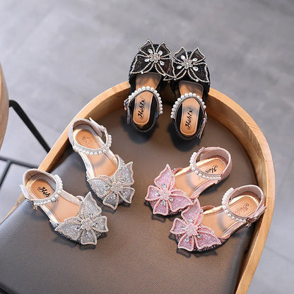 Sequins Rhinestone Bow Girls Princess Shoes