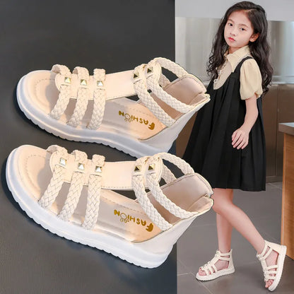 Open Toe Braided Solid Color High-top Shoes