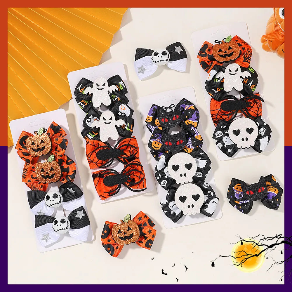 4Pcs Newborn Halloween Bow Hair Clips