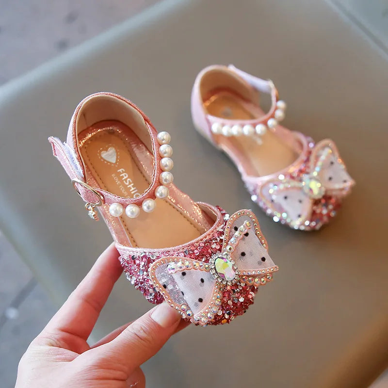 Sequins Rhinestone Bow Girls Princess Shoes