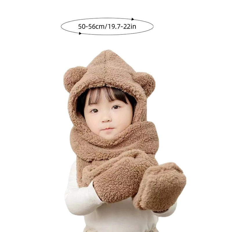 Cute Bear Baby Plush Hat Scarf Gloves