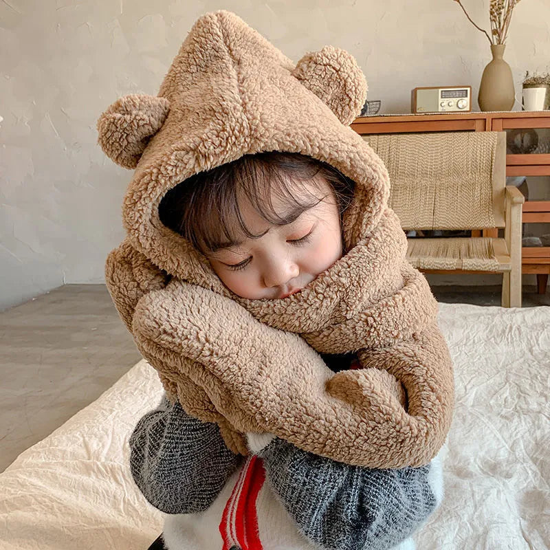 Cute Bear Baby Plush Hat Scarf Gloves