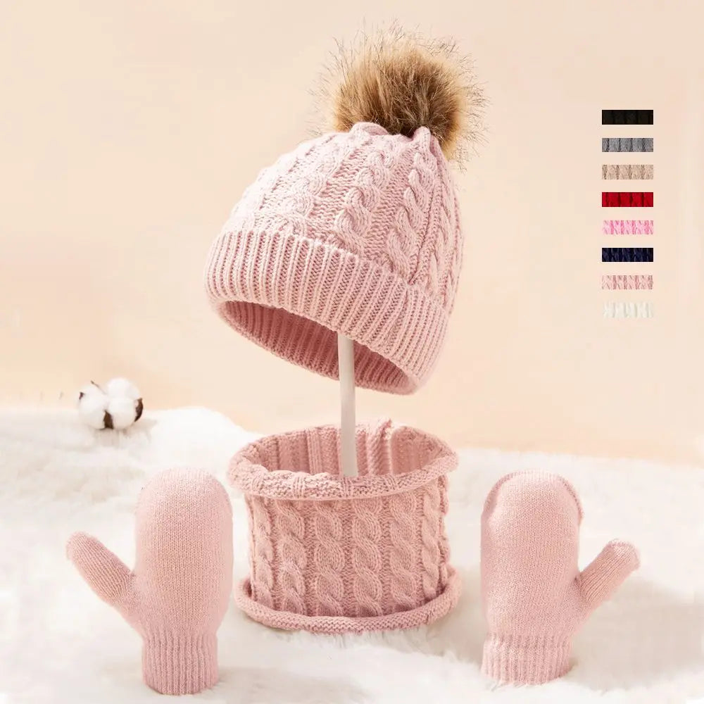 Cotton Winter Solid Color Hat Scarf Gloves Set