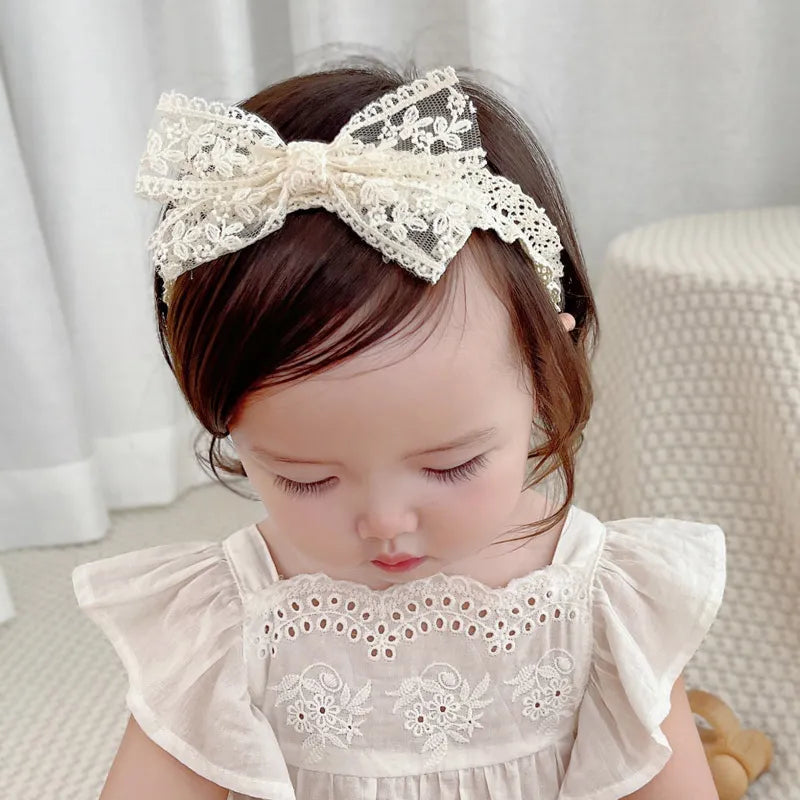 White Lace Bow Baby Headbands