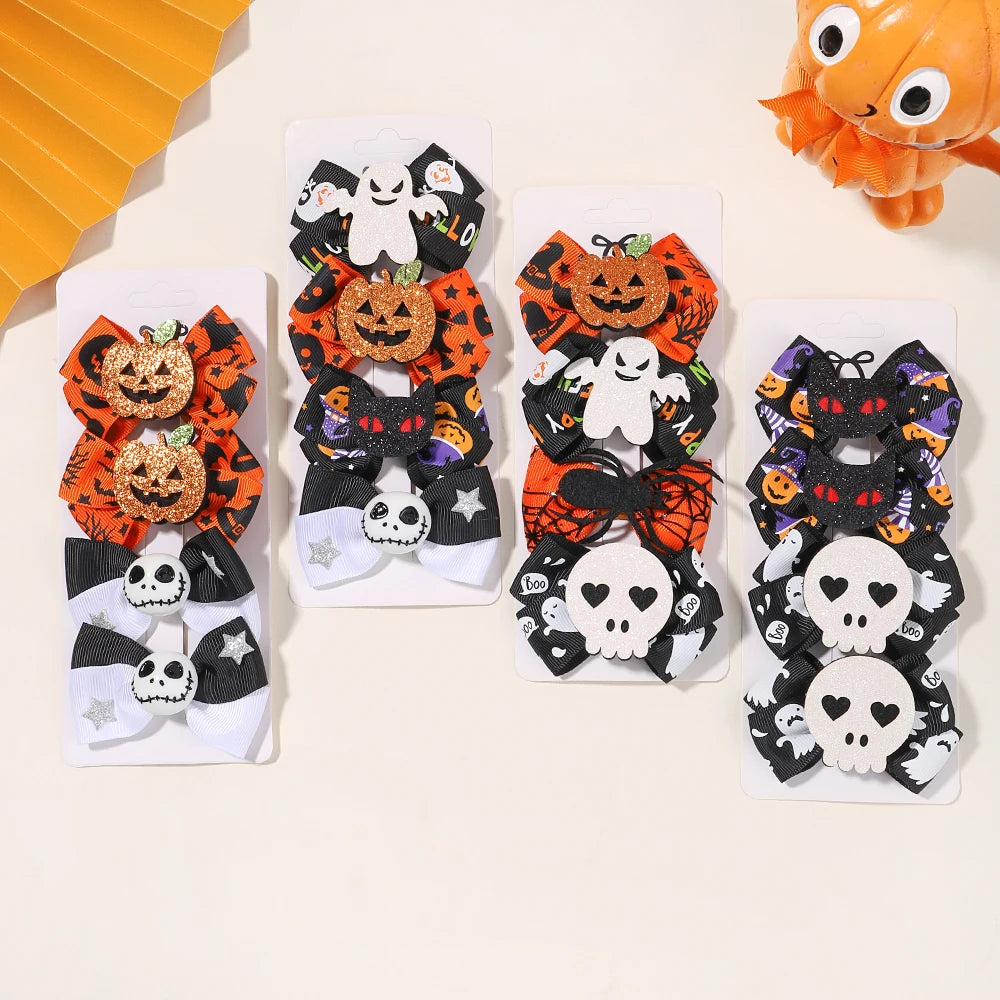 4Pcs Newborn Halloween Bow Hair Clips