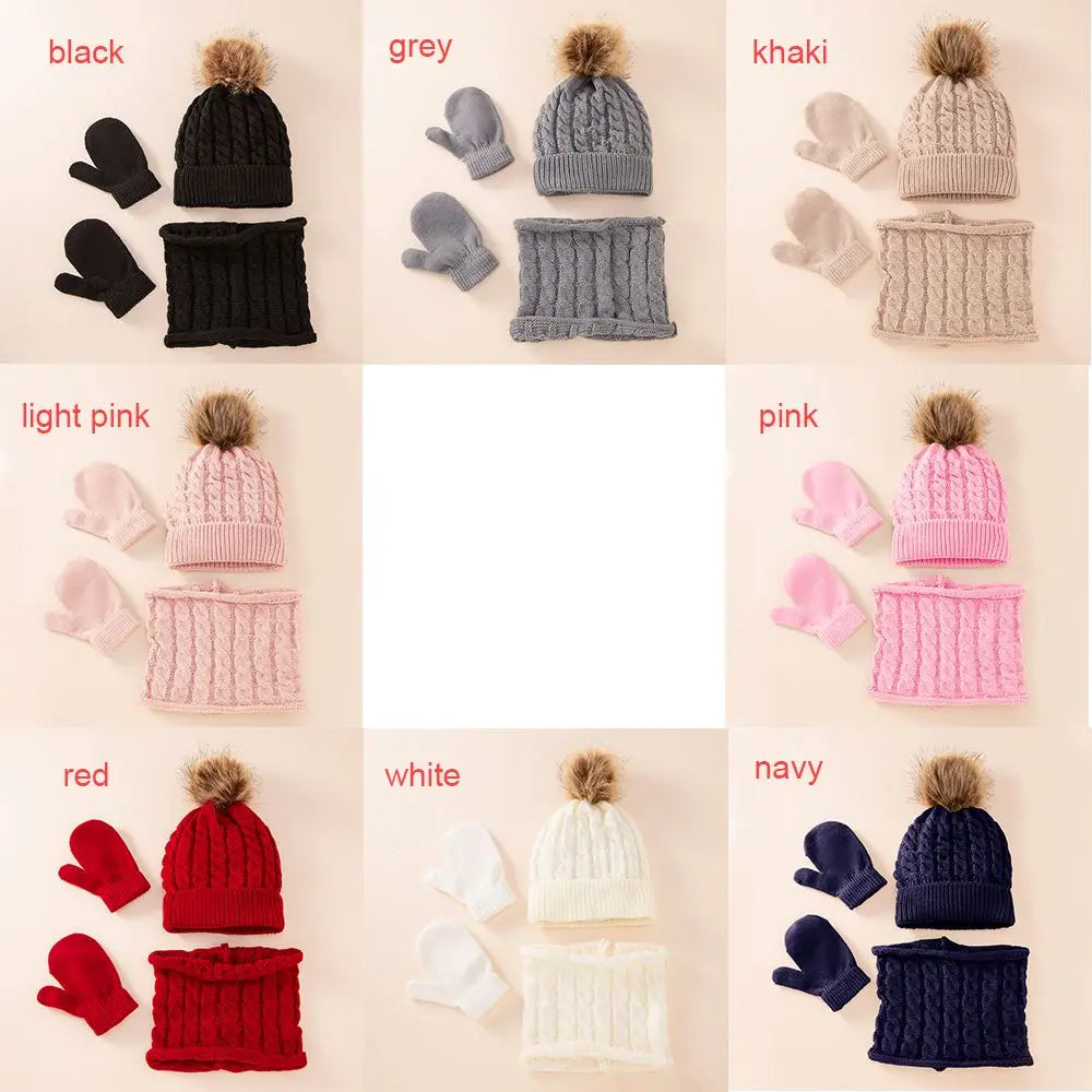 Cotton Winter Solid Color Hat Scarf Gloves Set