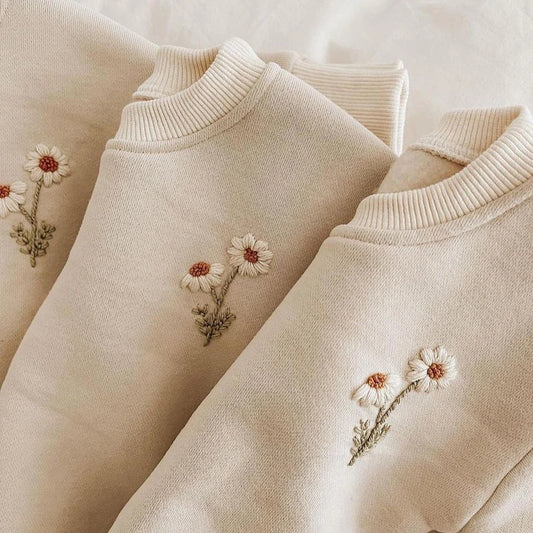 Embroidery Thicken Fleece Sweatshirt + Pants Set