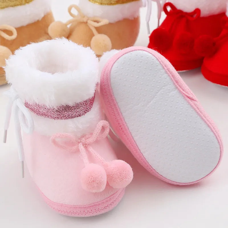 Plush Patchwork Baby Shoes with Non-skid Soles and Cotton Padding