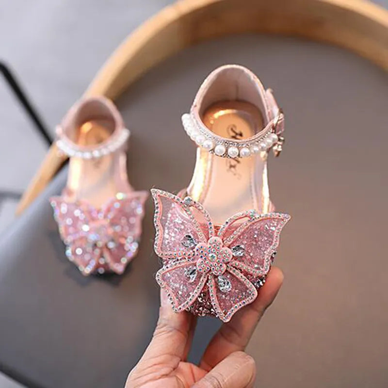 Sequins Rhinestone Bow Girls Princess Shoes