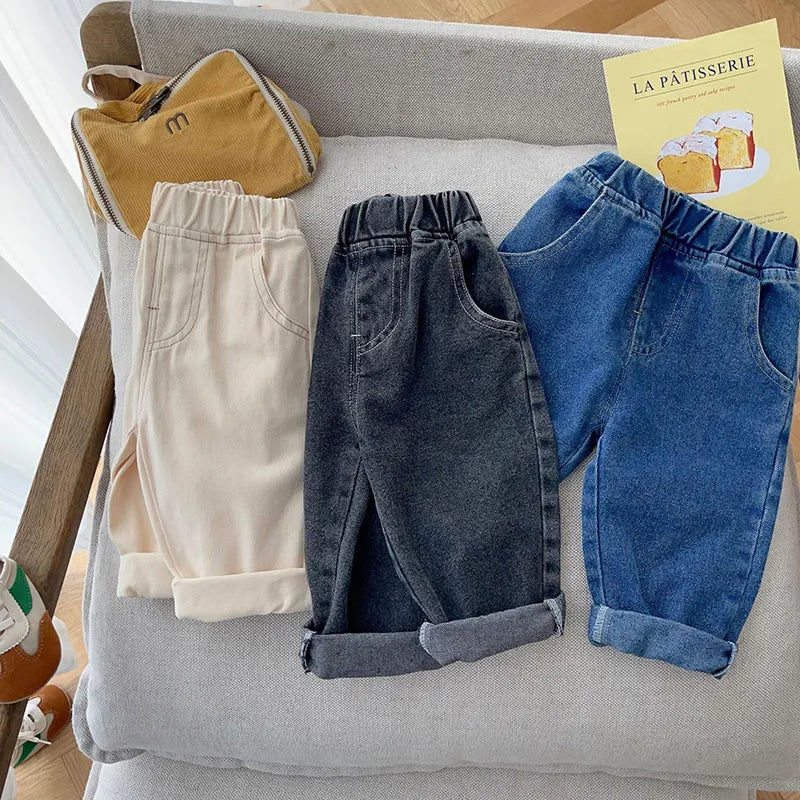 Solid Color Kids Denim Pants