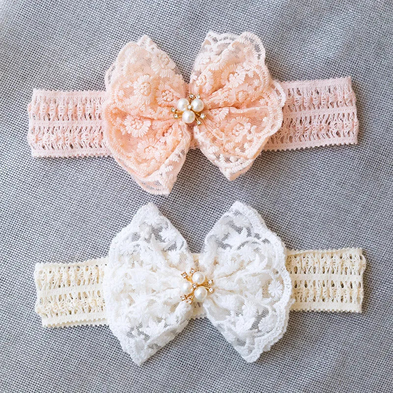 White Lace Bow Baby Headbands