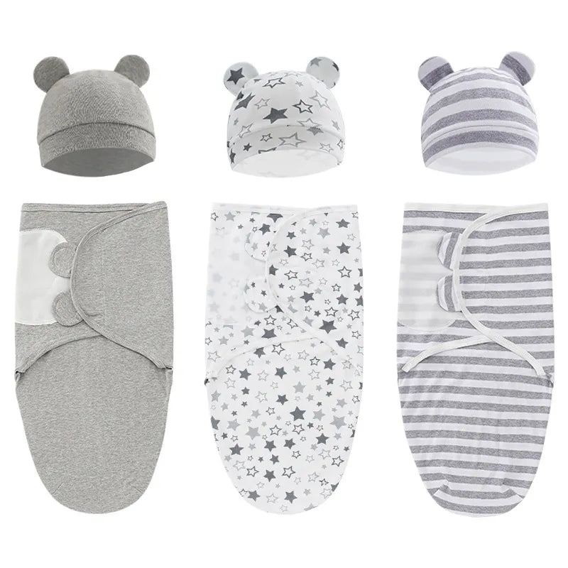 Baby Swaddle Blanket Wrap Hat Set