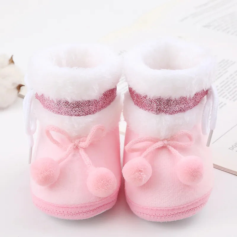 Plush Patchwork Baby Shoes with Non-skid Soles and Cotton Padding