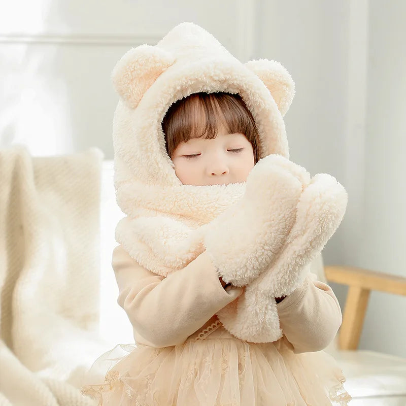 Cute Bear Baby Plush Hat Scarf Gloves