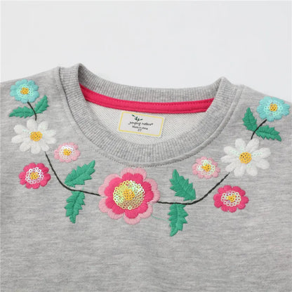 Floral Embroidery Beading Girls Sweatshirts