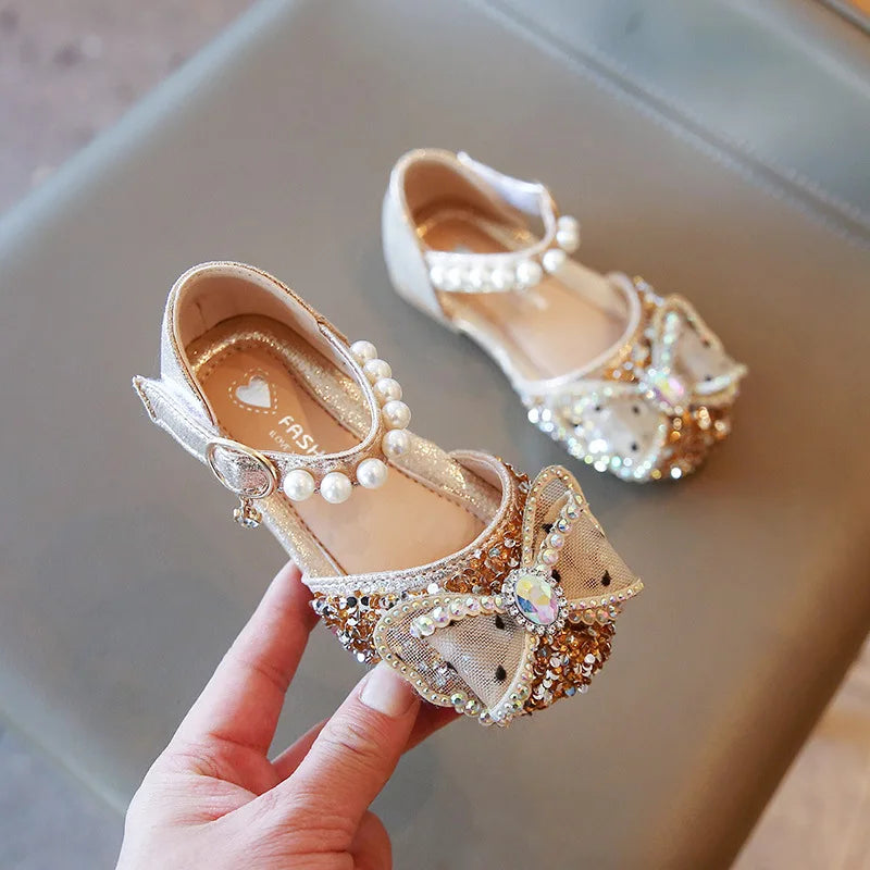 Sequins Rhinestone Bow Girls Princess Shoes