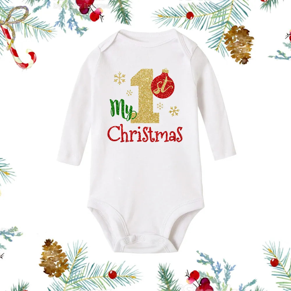 My First Christmas Newborn Baby White Long Sleeve Romper