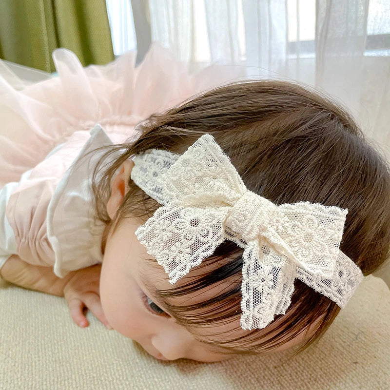 White Lace Bow Baby Headbands