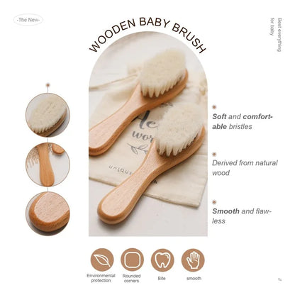 Natural Wooden Boys Girls Soft Wool Hair Brush