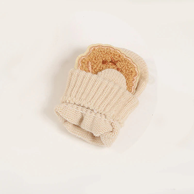 2Pcs Cute Bear Baby Hat Gloves Set