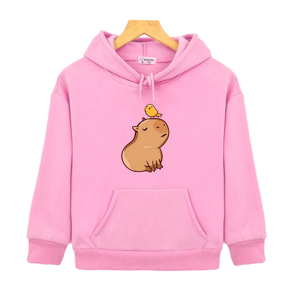 Capybara with His Bird Friend Hoodies