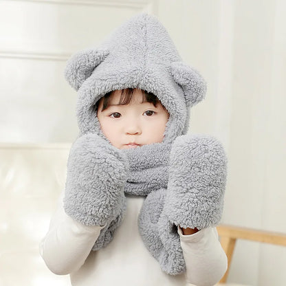 Cute Bear Baby Plush Hat Scarf Gloves