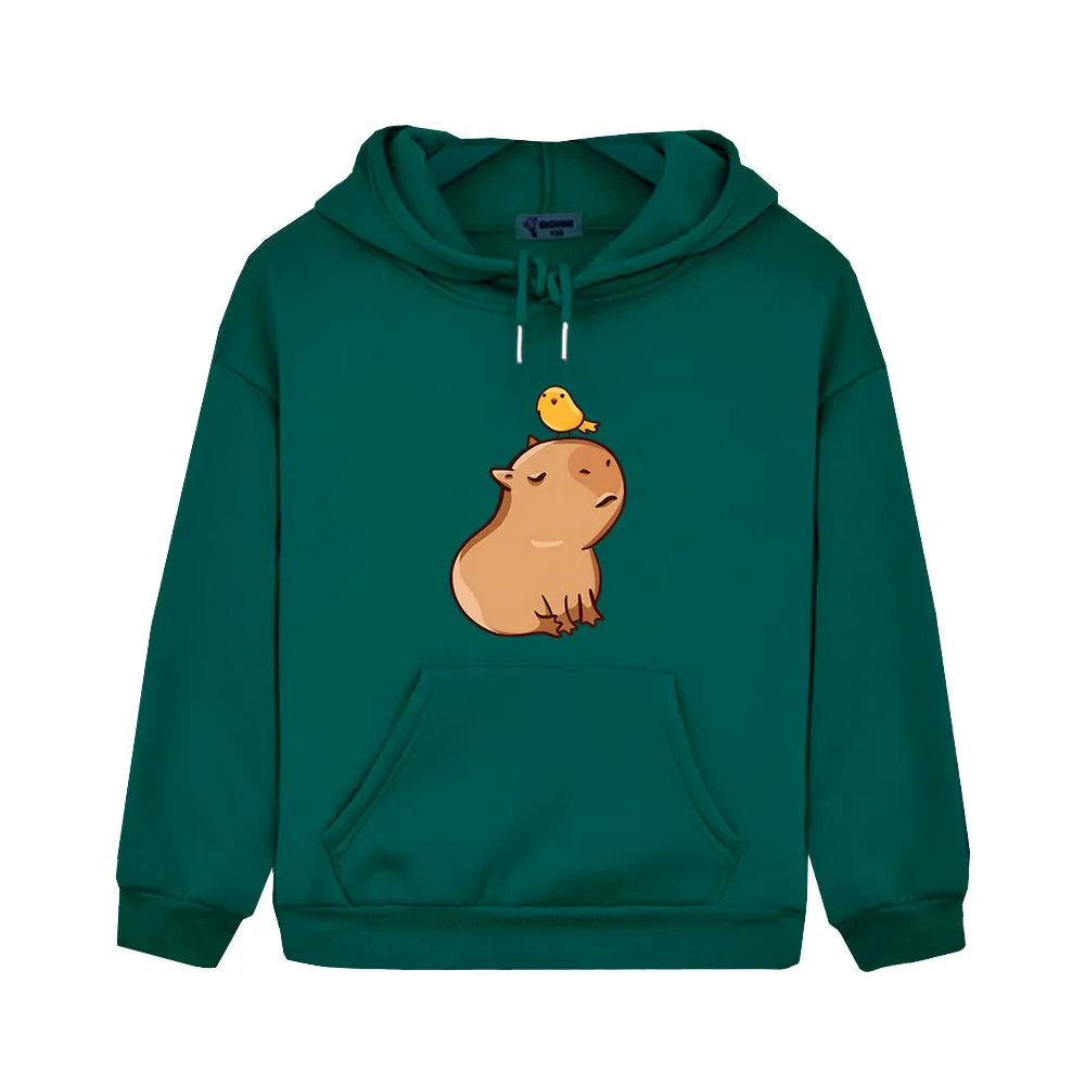 Capybara with His Bird Friend Hoodies