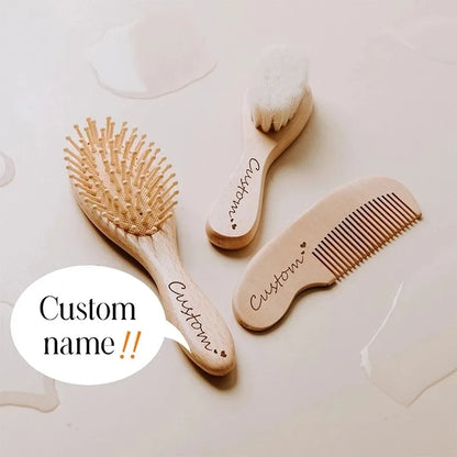 Natural Wooden Boys Girls Soft Wool Hair Brush