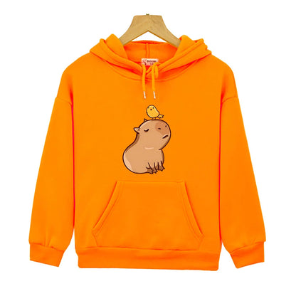 Capybara with His Bird Friend Hoodies