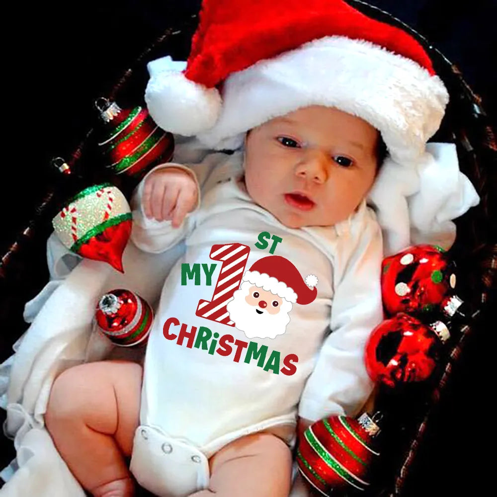 My First Christmas Newborn Baby White Long Sleeve Romper