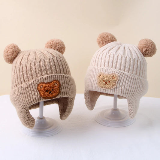 2Pcs Cute Bear Baby Hat Gloves Set