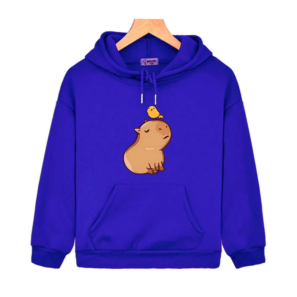 Capybara with His Bird Friend Hoodies