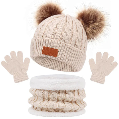 3Pcs Winter Baby Hat Scarf Gloves Set