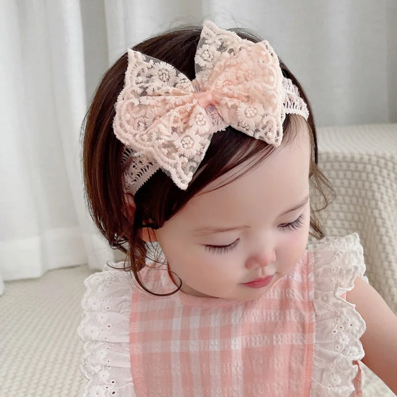 White Lace Bow Baby Headbands