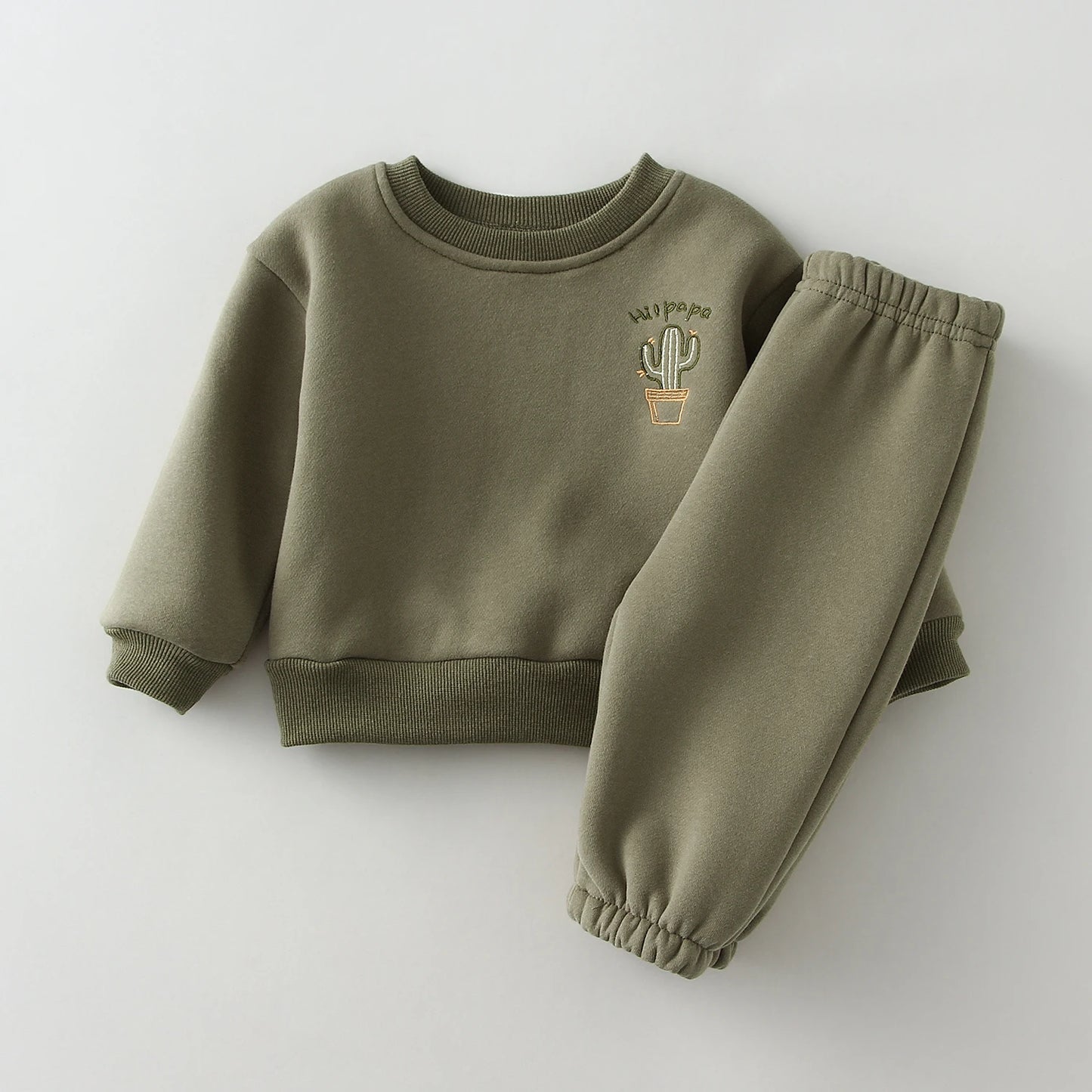 Embroidery Thicken Fleece Sweatshirt + Pants Set