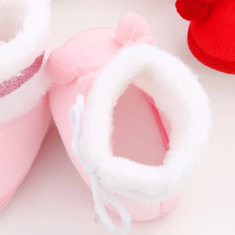 Plush Patchwork Baby Shoes with Non-skid Soles and Cotton Padding